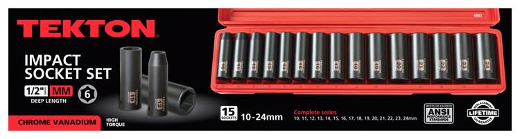 Tekton 4883 1/2-Inch Drive Deep Impact Socket Set, 10-24mm, Metric, Cr –  sirplussales