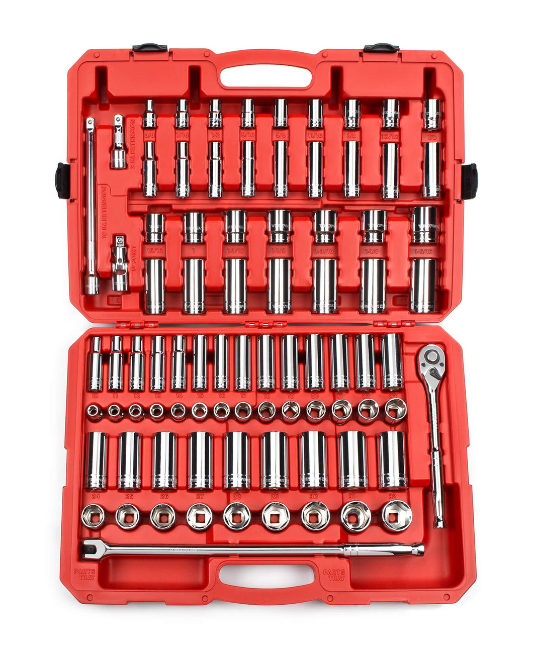 TEKTON 13203 1/2-Inch Drive Socket Set, Inch/Metric, 6-Point, 3/8-Inch - 1-5/16-Inch, 10 mm - 32 mm, 84-Piece