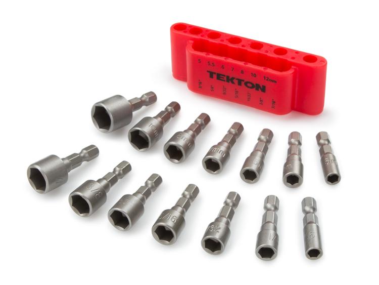 TEKTON 2938 Quick-Change Power Nut Driver Bit Set with Detents, 14-Piece