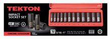 Tekton 47920 3/8-Inch Drive Deep Impact Socket Set, 5/16-1-Inch, Inch, Cr-V, 6-Point, 12 Sockets
