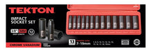 TEKTON 47926 3/8-Inch Drive Deep Impact Socket Set, 7-19mm, Metric, Cr-V, 12-Point, 13 Sockets