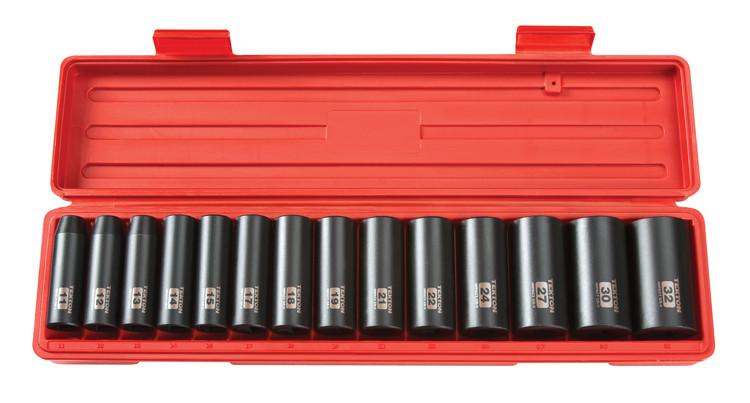 Tekton 4884 1/2 in. Drive Deep Impact Socket Set, 11-32mm, Metric, Cr-V, 12 Point, 14 Sockets