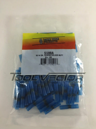 Mize 100 Pc Shrink Solder Blue 16-14 Gauge Butt Connectors, Made in USA
