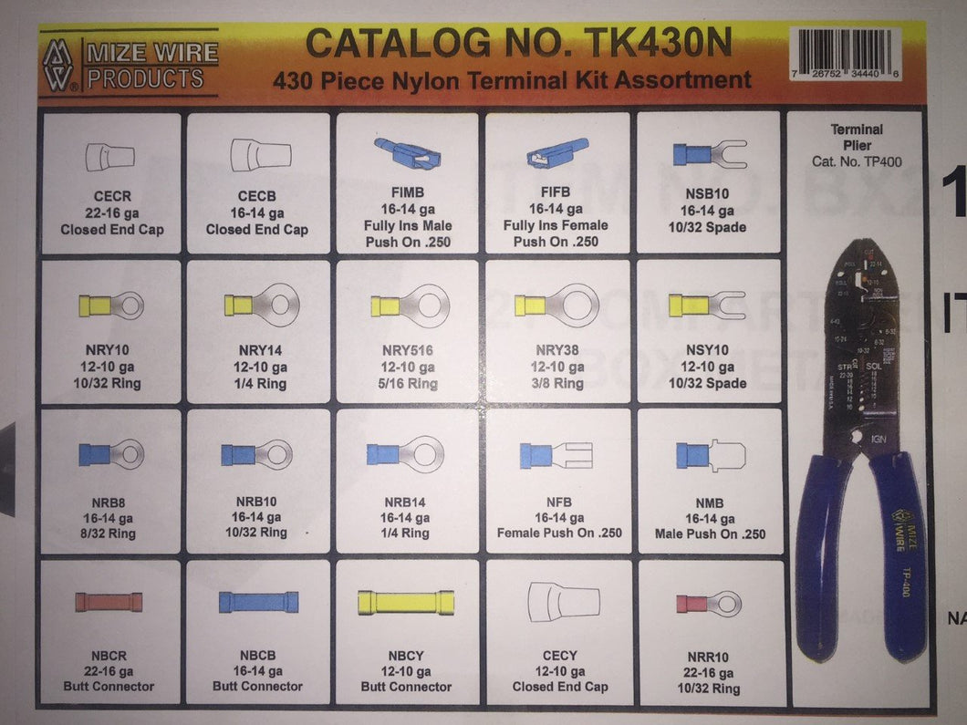Mize USA 430 Pc Master Nylon Terminal Kit, TK430N